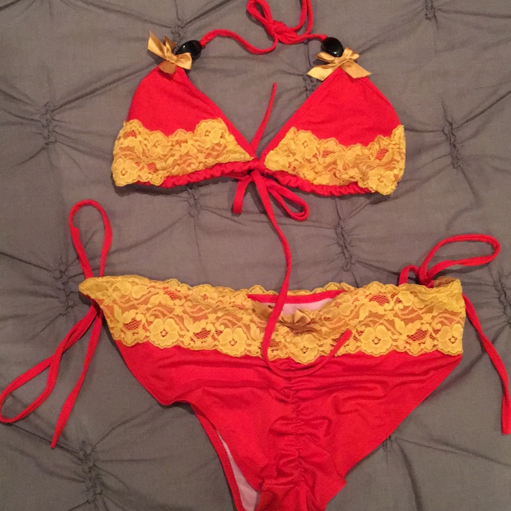 Red with gold lace Bikini